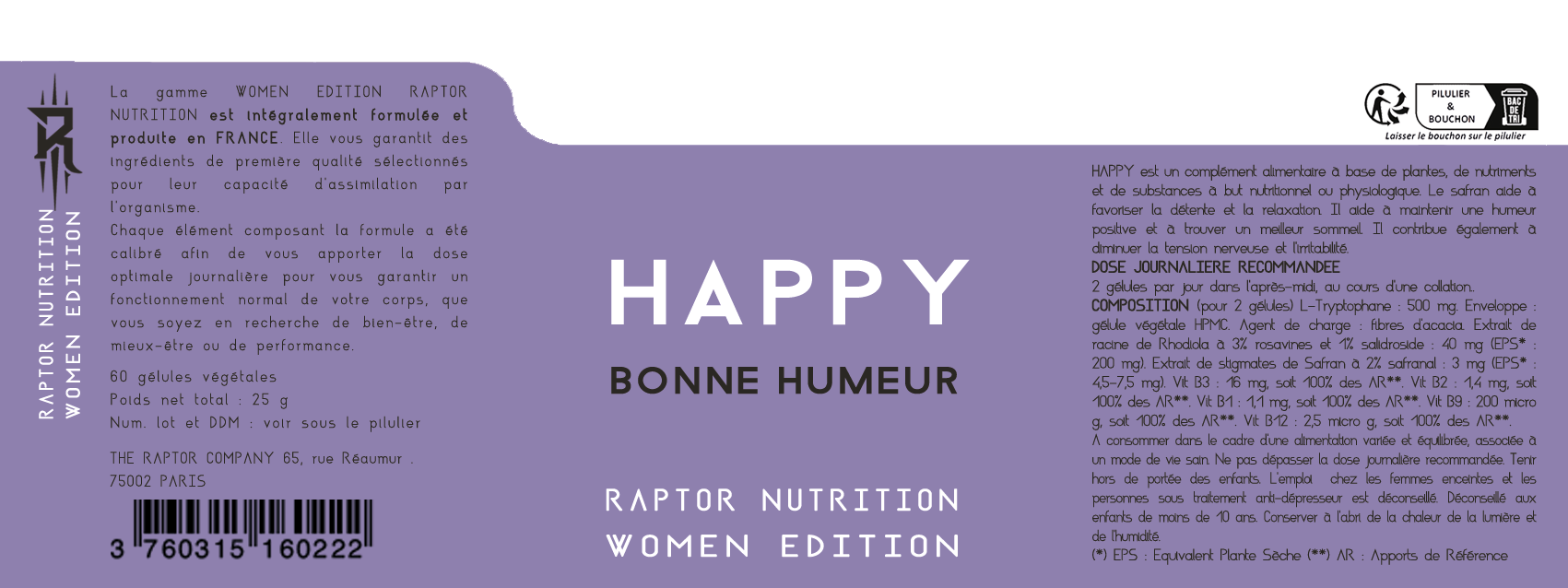 Happy - Bonne Humeur supplement facts label