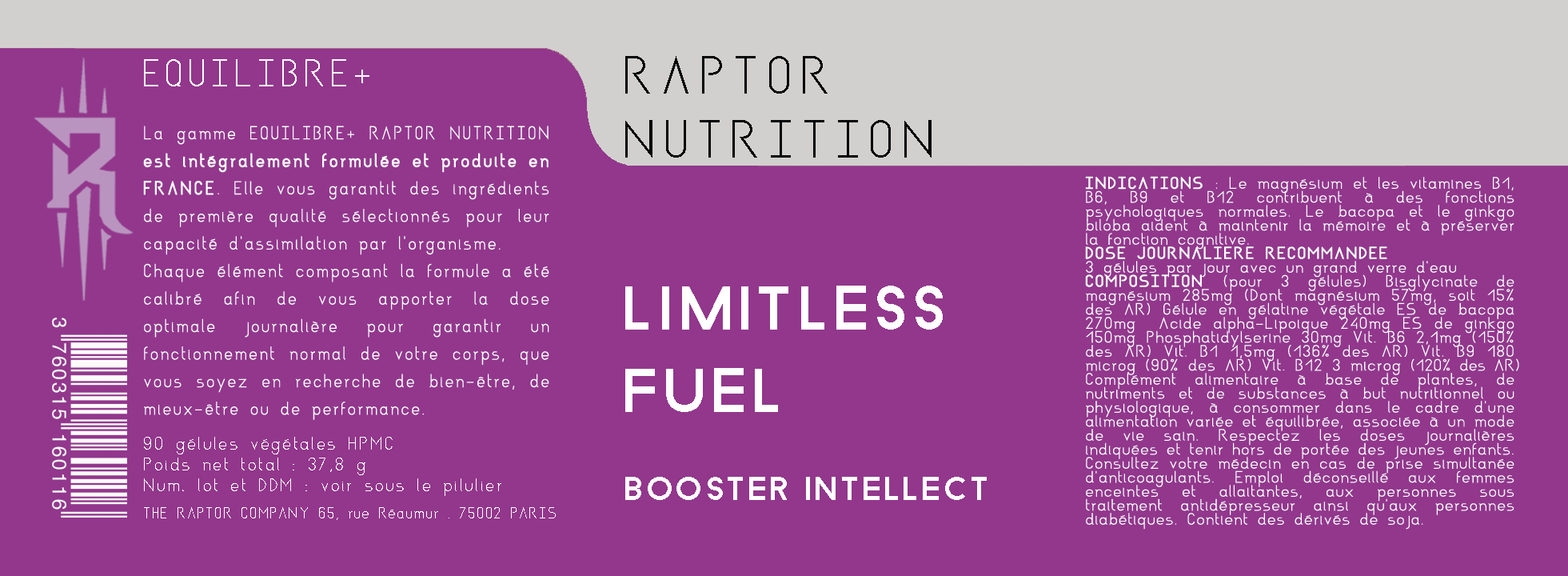 Limitless Fuel supplement facts label