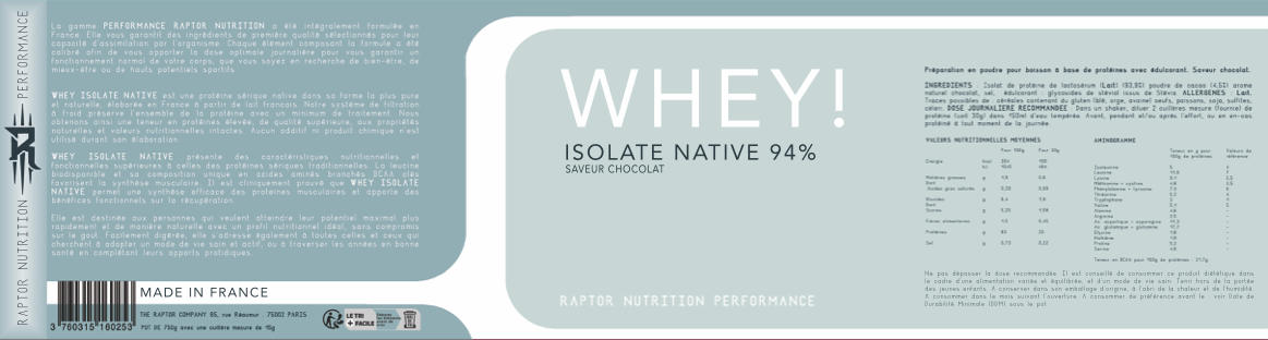 Whey Isolate Native 94% supplement facts label